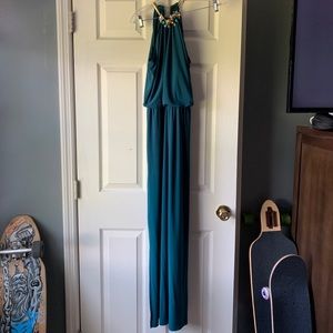 MSK Emerld green jeweled collar maxi dress size S